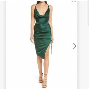 Lavish Alice Emerald Green Satin Cocktail Midi Sexy Dress Ruched Cowel Size 14